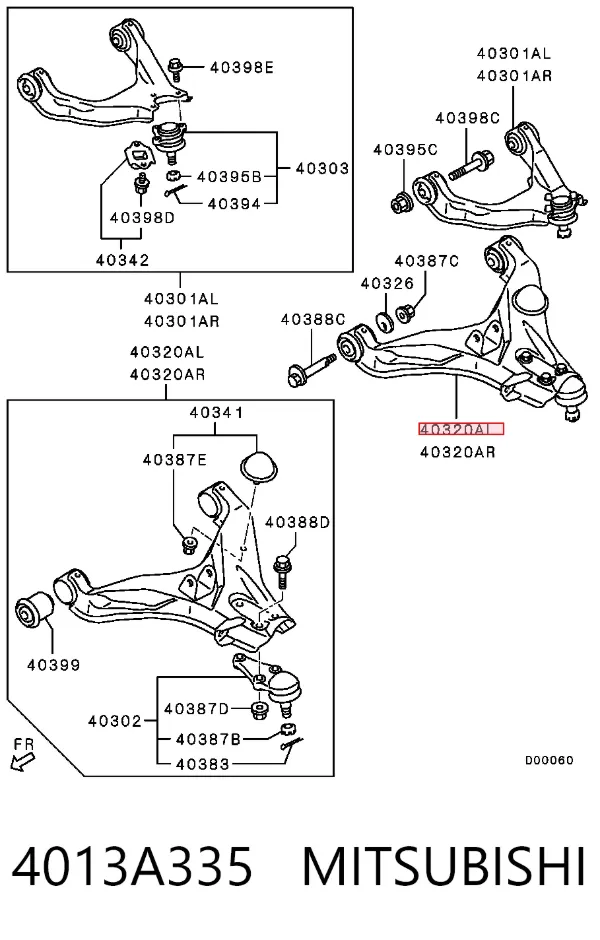 Wahacz zawieszenia przedniego dolny lewy 4013A335 Mitsubishi
