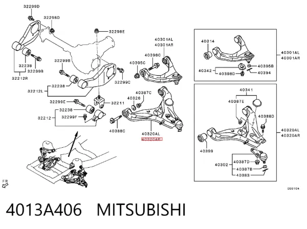 Wahacz zawieszenia przedniego dolny prawy 4013A406 Mitsubishi