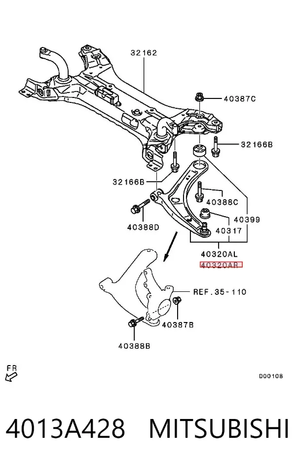 Wahacz zawieszenia przedniego dolny prawy 4013A428 Mitsubishi