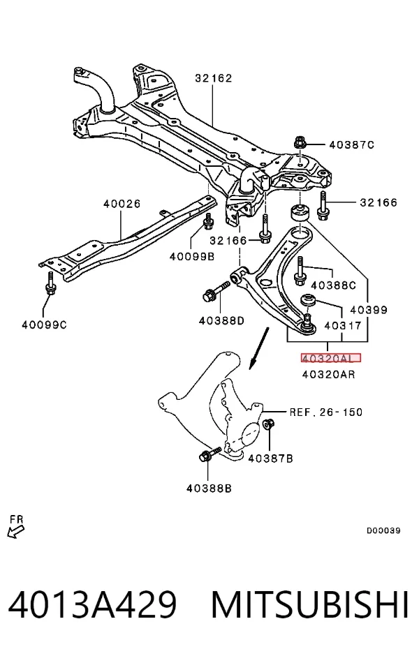Wahacz zawieszenia przedniego dolny lewy 4013A429 Mitsubishi