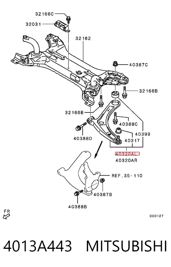 Wahacz zawieszenia przedniego dolny lewy 4013A443 Mitsubishi