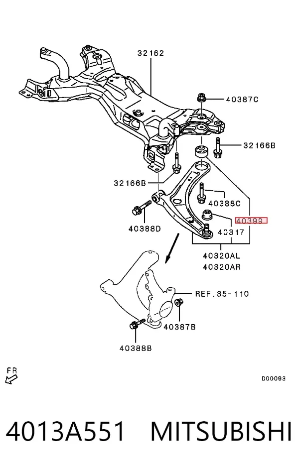 Silentblock przedniego wahacza dolnego 4013A551 Mitsubishi