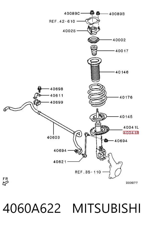 Amortyzator przedni prawy 4060A622 Mitsubishi