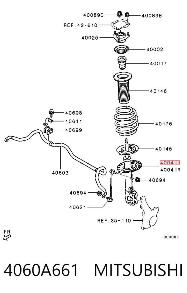Amortyzator przedni lewy 4060A661 Mitsubishi