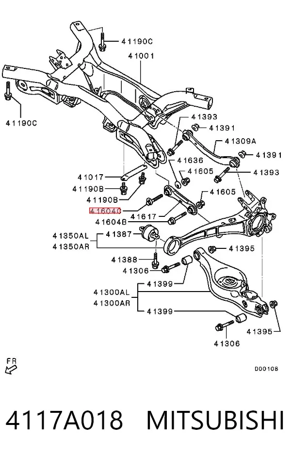 Śruba mocowania wahacza tylnego dolnego wewnętrzna 4117A018 Mitsubishi