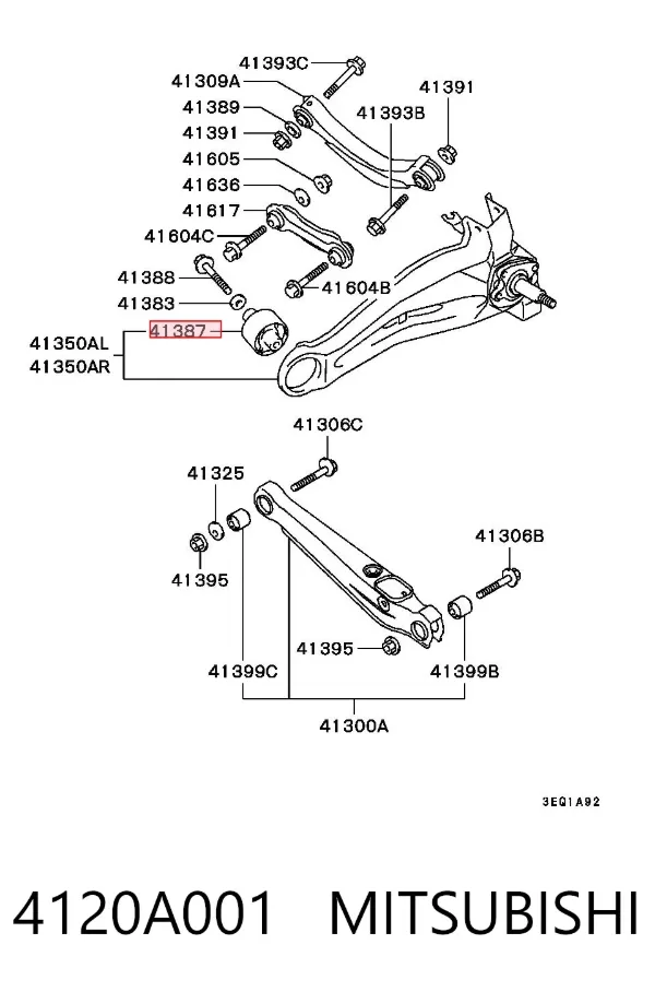 Silentblock wahacza podłużnego tylnego dolnego 4120A001 Mitsubishi