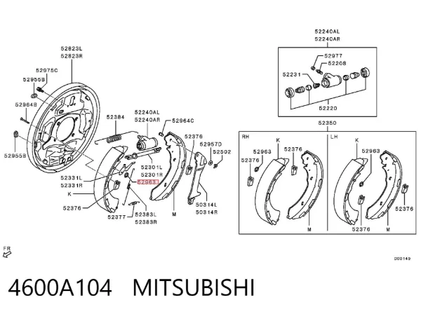 Zestaw montażowy szczęk hamulcowych tylnych 4600A104 Mitsubishi