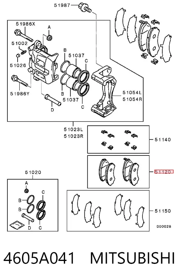 Klocki hamulcowe przednie tarczowe 4605A041 Mitsubishi
