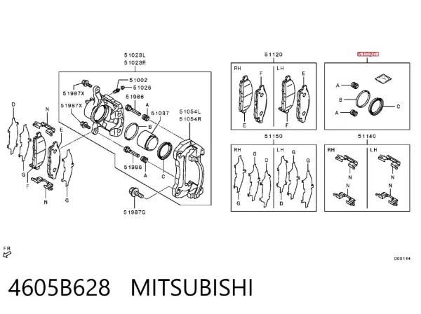 Zestaw naprawczy zacisku hamulcowego przedniego 4605B628 Mitsubishi