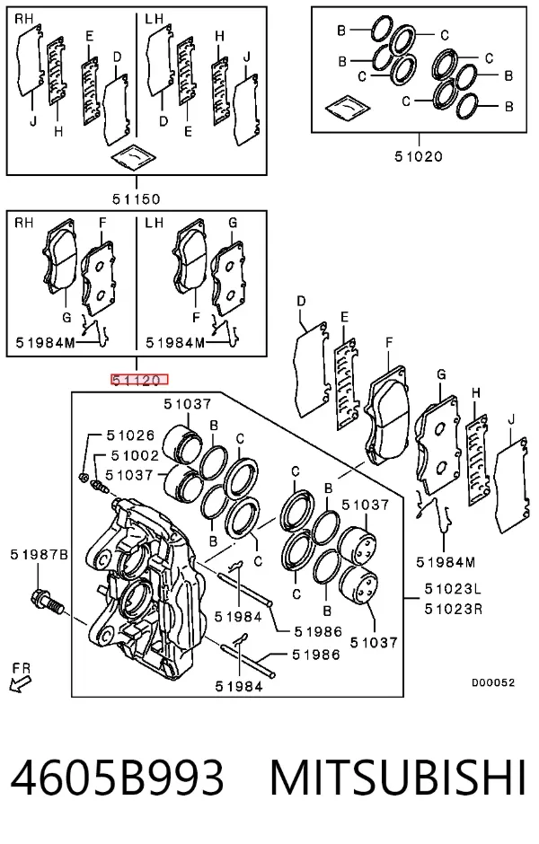 Klocki hamulcowe przednie tarczowe 4605B993 Mitsubishi