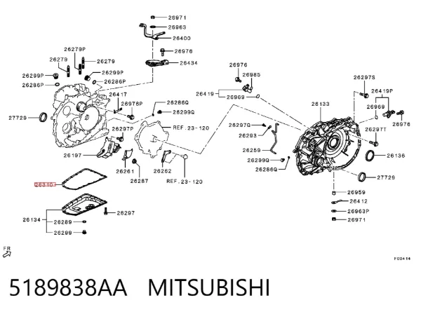 Uszczelka miski automatycznej/mechanicznej skrzyni biegów 5189838AA Mitsubishi