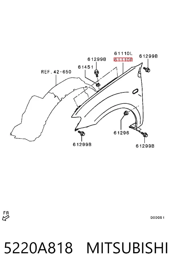 Błotnik przedni prawy 5220A818 Mitsubishi