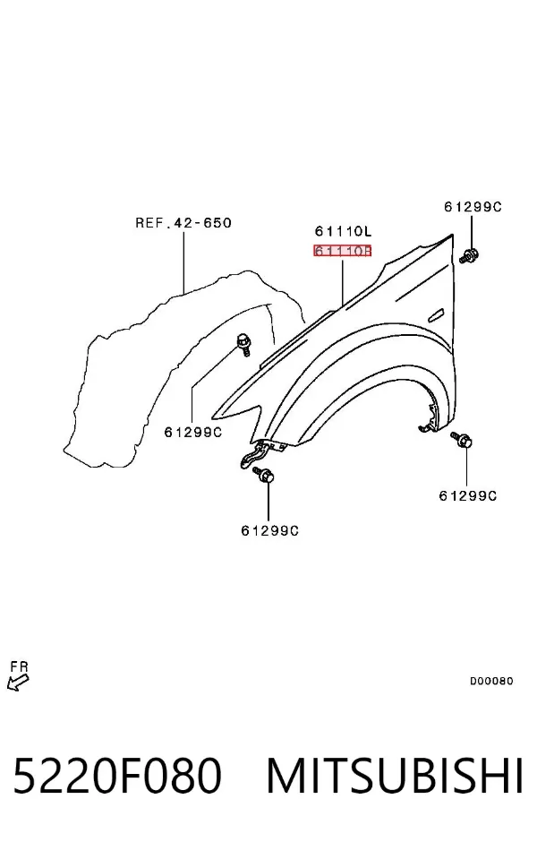 Błotnik przedni prawy 5220F080 Mitsubishi