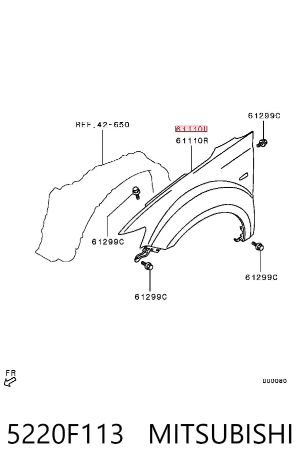 Błotnik przedni lewy 5220F113 Mitsubishi