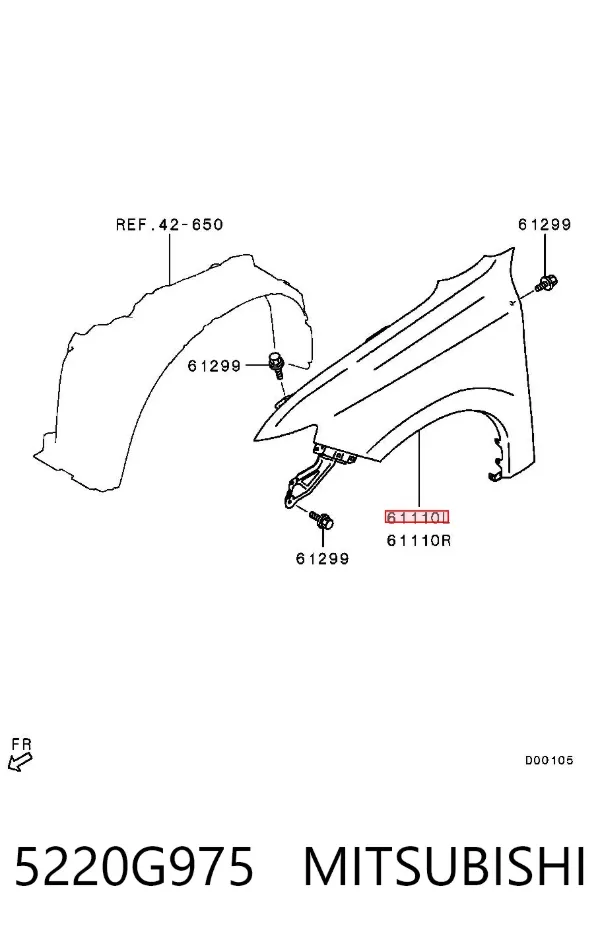 Błotnik przedni lewy 5220G975 Mitsubishi