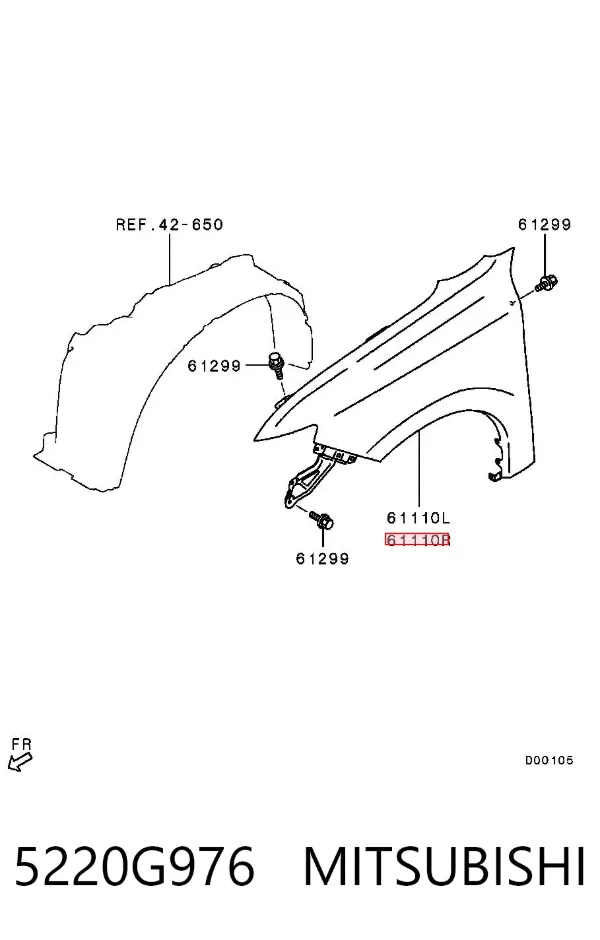 Błotnik przedni prawy 5220G976 Mitsubishi
