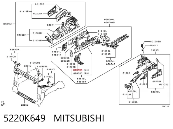 Osłona chłodnicy lewa (panel mocowania reflektorów) 5220K649 Mitsubishi
