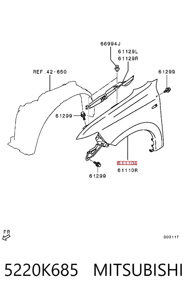 Błotnik przedni lewy 5220K685 Mitsubishi