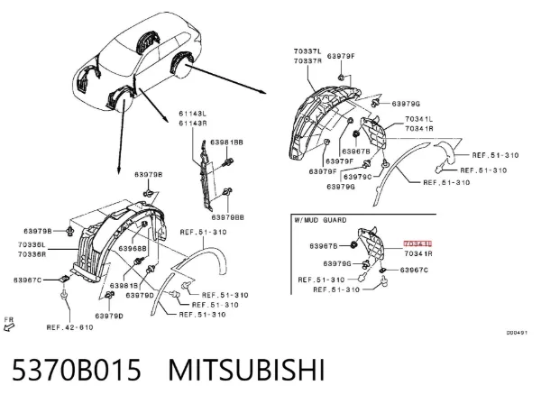 Nadkole błotnika tylnego lewe tylne 5370B015 Mitsubishi