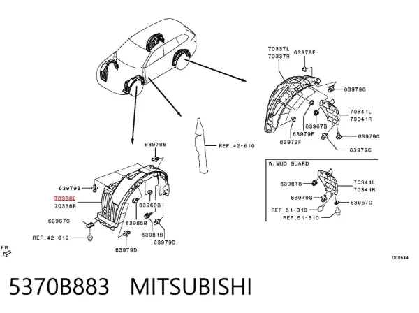 Nadkole błotnika przedniego lewe 5370B883 Mitsubishi