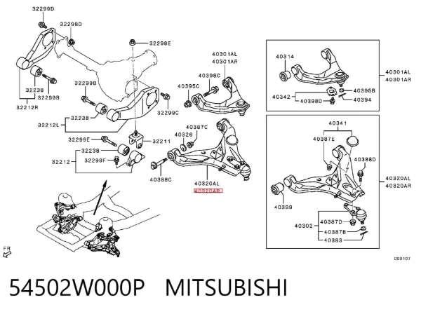 Wahacz zawieszenia przedniego dolny prawy 54502W000P Mitsubishi