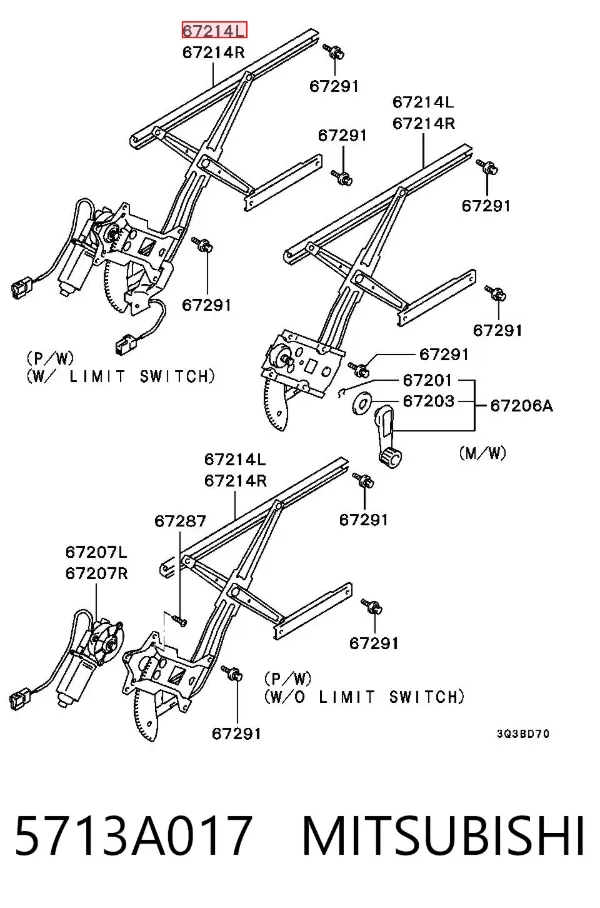 Mechanizm podnoszenia szyby drzwi przednich lewych 5713A017 Mitsubishi
