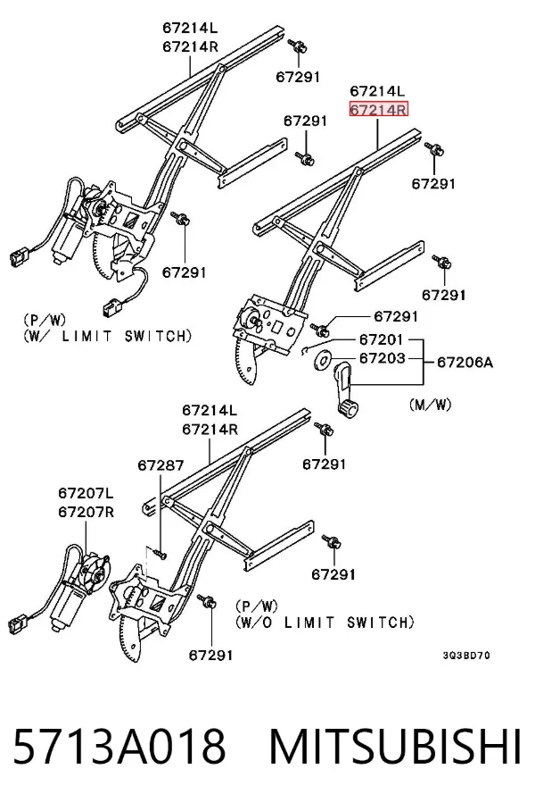 Mechanizm podnoszenia szyby drzwi przednich prawych Mitsubishi L 200 III