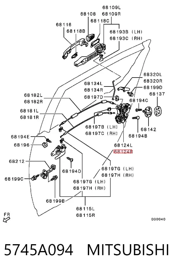 Zamek drzwi tylnych prawych Mitsubishi L 200 IV