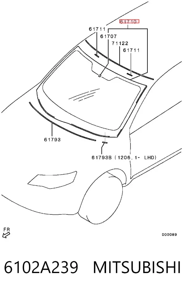 Szyba przednia 6102A239 Mitsubishi