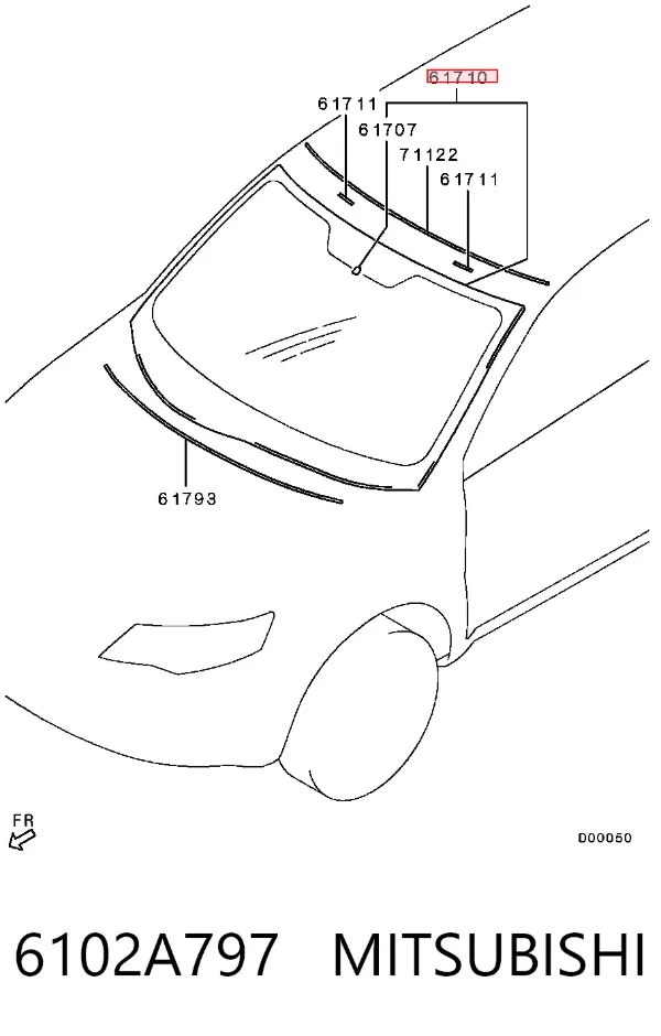 Szyba przednia 6102A797 Mitsubishi