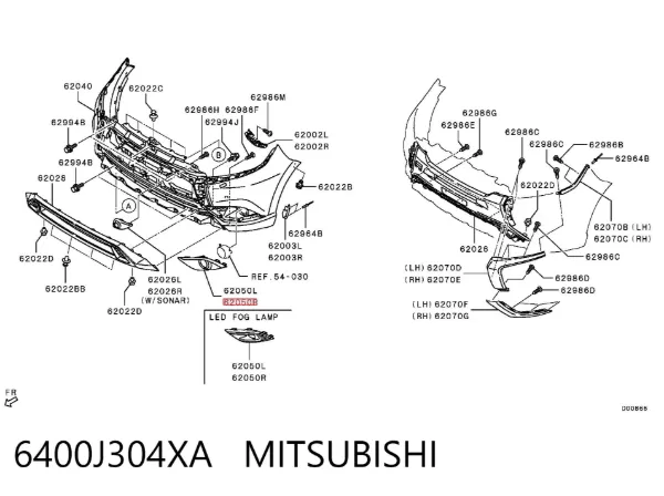 Zaślepka (kratka) lamp przeciwmgielnych zderzaka przedniego prawa 6400J304XA Mitsubishi
