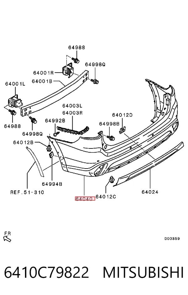 Zderzak tylny 6410C79822 Mitsubishi
