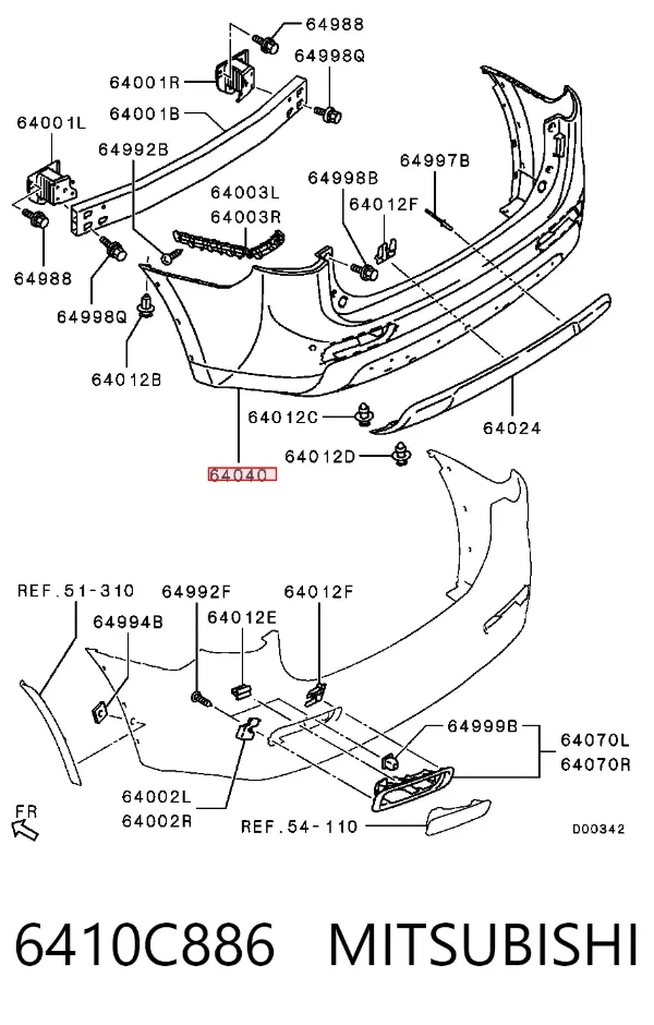 Zderzak tylny 6410C886 Mitsubishi