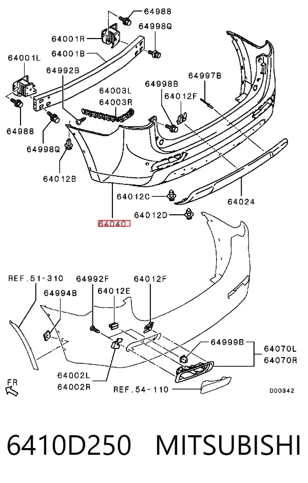 Zderzak tylny 6410D250 Mitsubishi