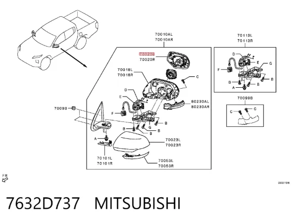 Wkład lusterka wstecznego lewego 7632D737 Mitsubishi