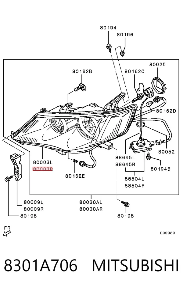 Reflektor prawy 8301A706 Mitsubishi