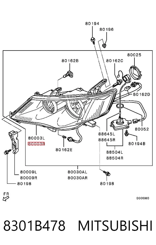 Reflektor prawy 8301B478 Mitsubishi
