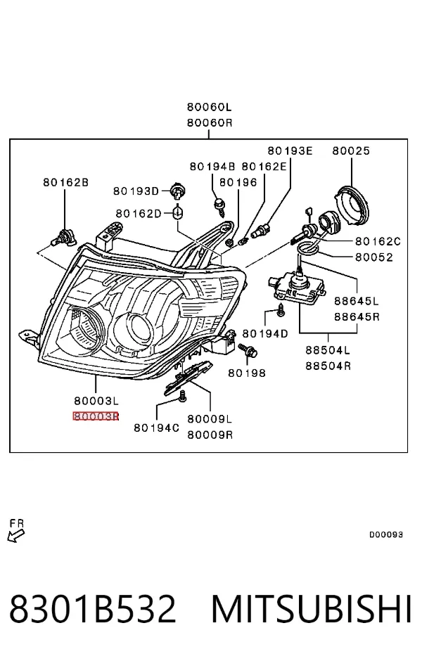 Reflektor prawy 8301B532 Mitsubishi