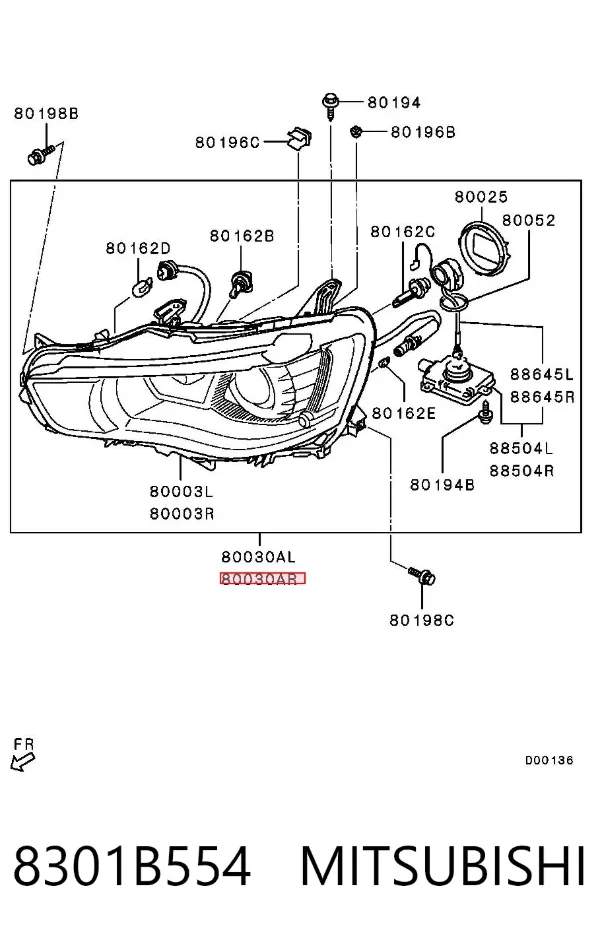 Reflektor prawy 8301B554 Mitsubishi