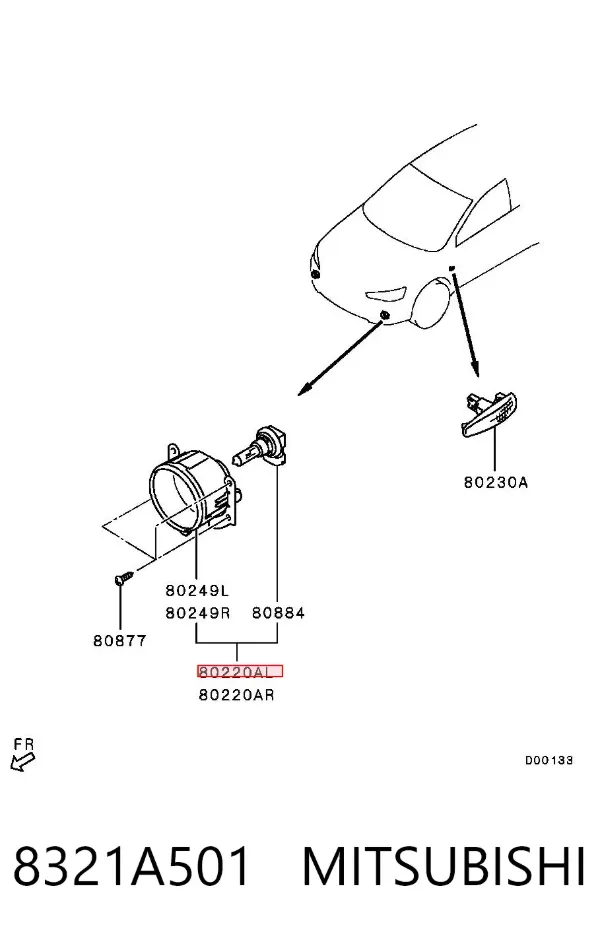 Lampa przeciwmgielna lewa 8321A501 Mitsubishi