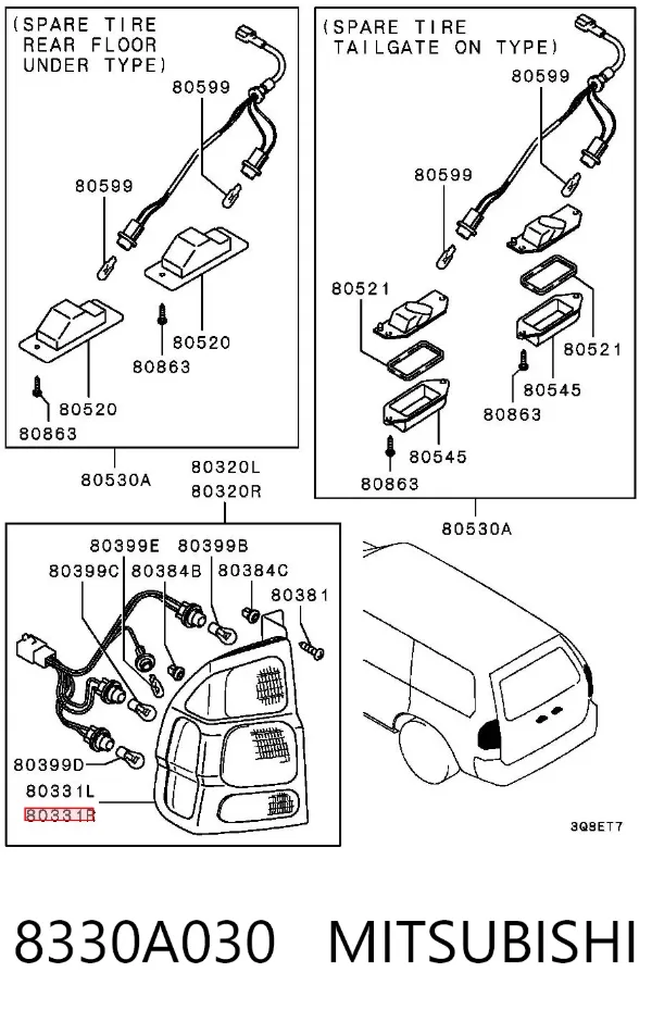 Lampa zespolona tylna prawa 8330A030 Mitsubishi