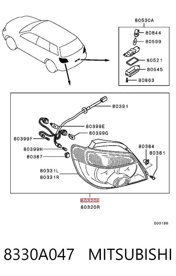 Lampa zespolona tylna lewa 8330A047 Mitsubishi