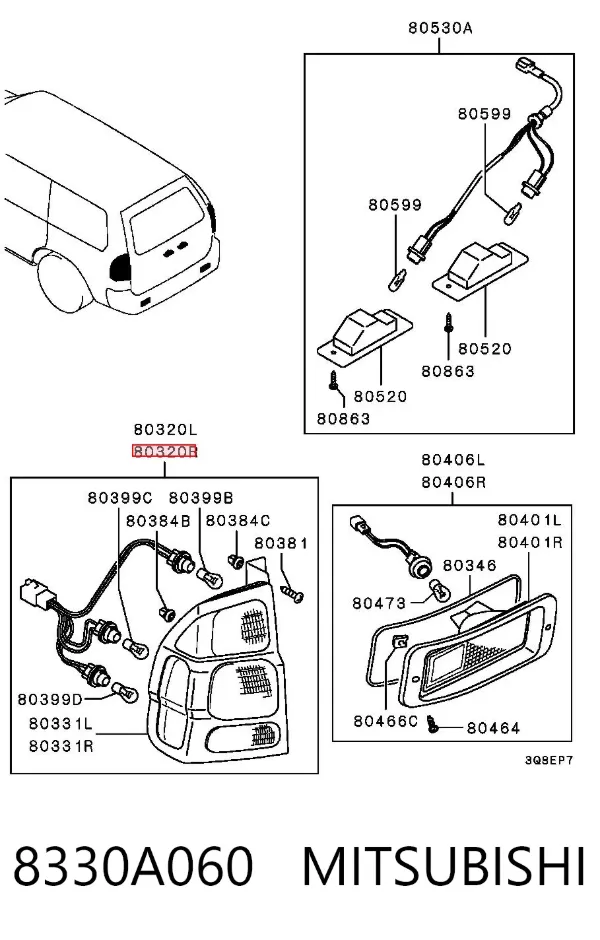Lampa zespolona tylna prawa Mitsubishi Pajero SPORT I