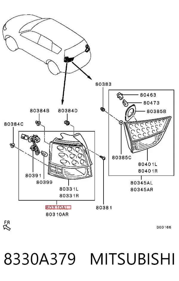 Lampa zespolona tylna lewa zewnętrzna 8330A379 Mitsubishi