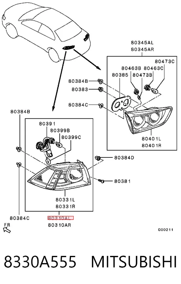 Lampa zespolona tylna lewa zewnętrzna 8330A555 Mitsubishi