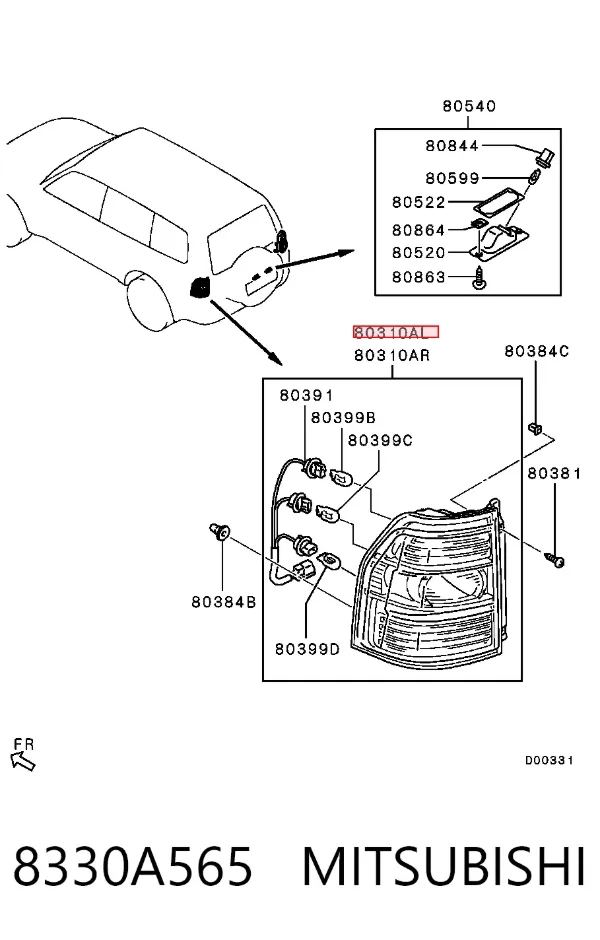 Lampa zespolona tylna lewa 8330A565 Mitsubishi