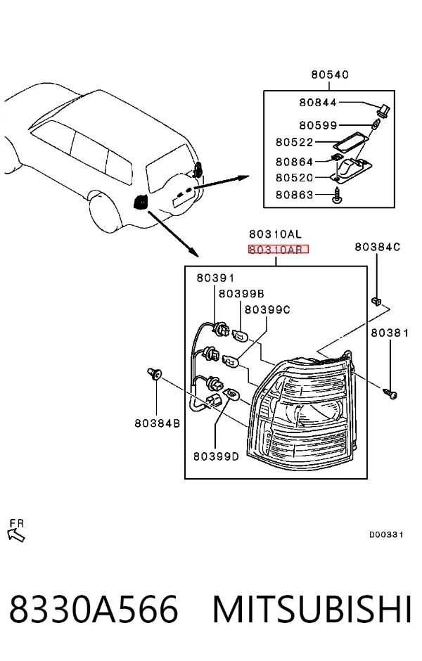 Lampa zespolona tylna prawa 8330A566 Mitsubishi