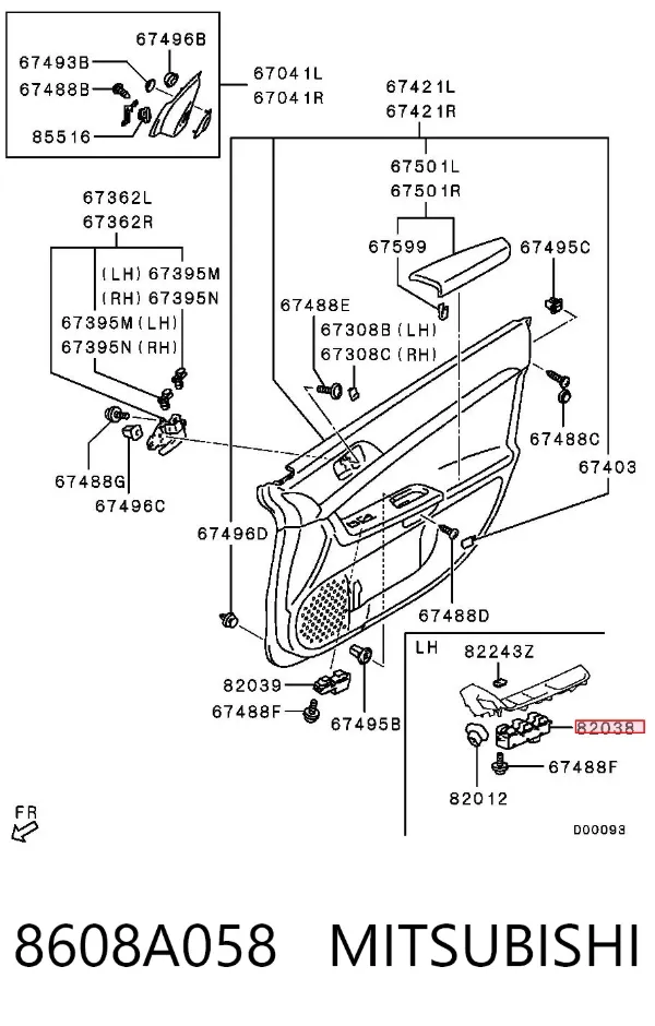 Panel przyciskowy sterowania podnośnikiem szyby przedni lewy 8608A058 Mitsubishi