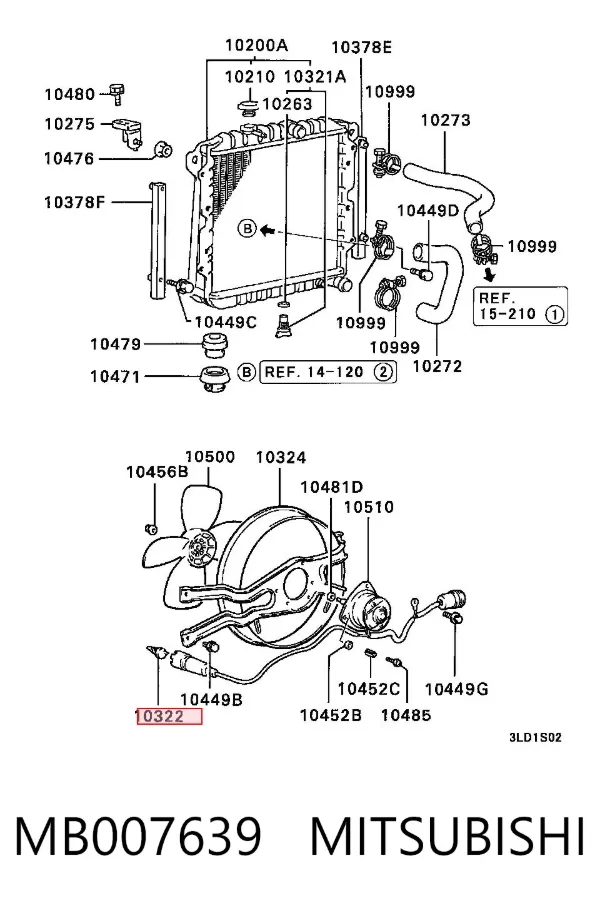 Czujnik temperatury płynu chłodzącego (włączenia wentylatora chłodnicy) MB007639 Mitsubishi