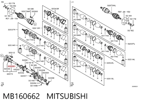Łożysko półosi mostu przedniego MB160662 Mitsubishi